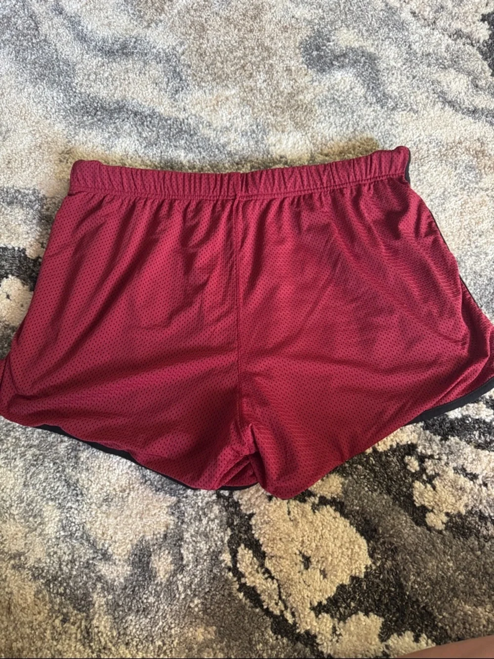 ZYIA Women's Burgundy Athletic Mesh Shorts with Black Trim